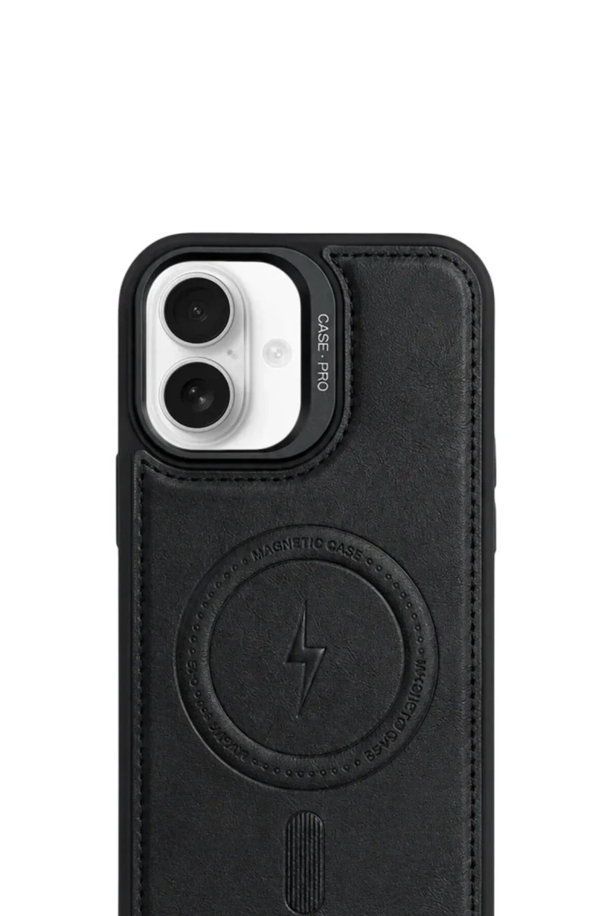iPhone 16 GripStand MagSafe Deri Kılıf Siyah