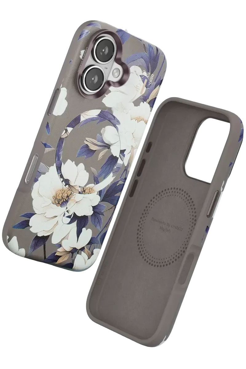 iPhone 16 ile Uyumlu Flower Series Magsafe Kılıf - Gri, 3D Canlı Gül Baskı, Kablosuz Şarj Desteği