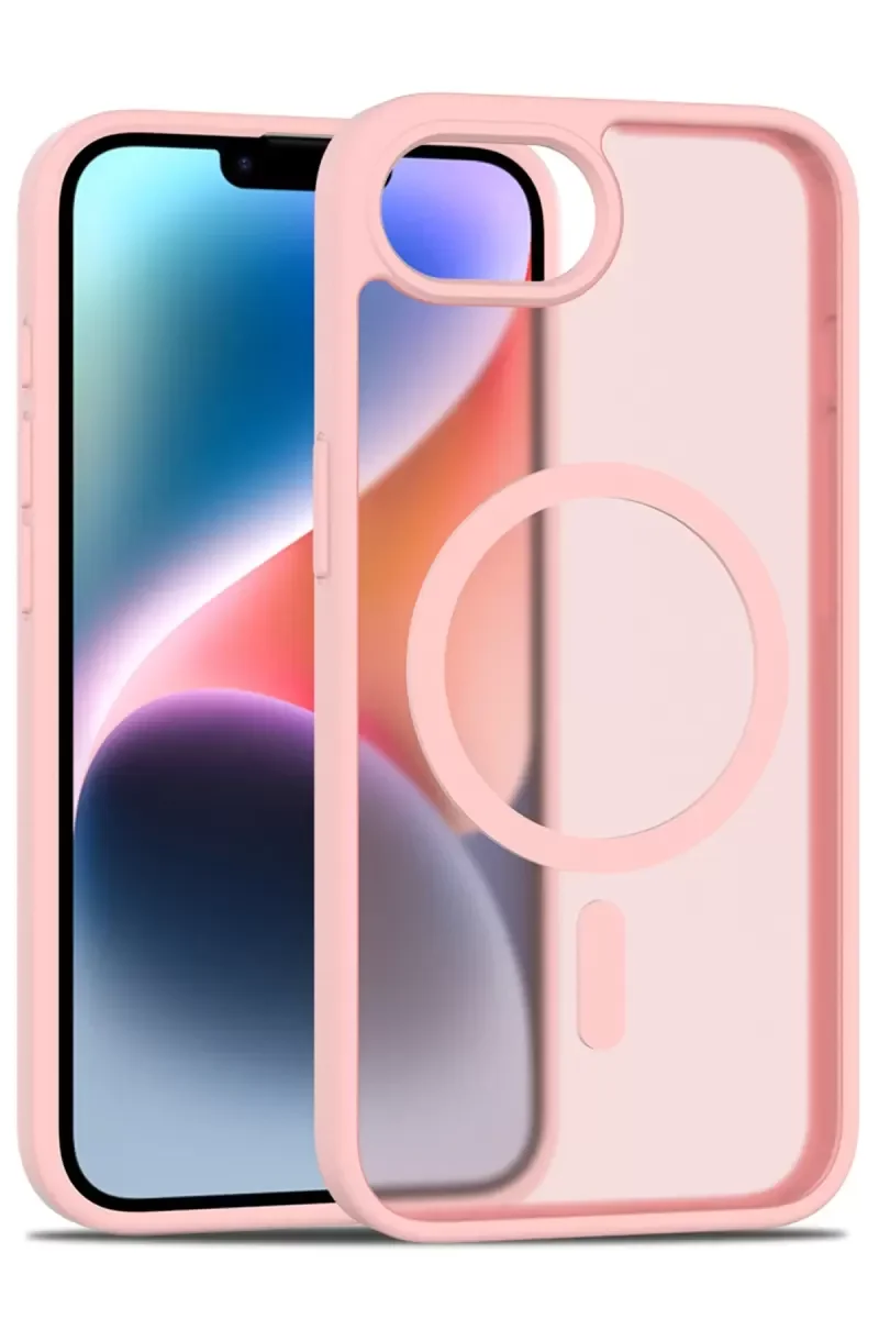 iPhone 16 ile Uyumlu MagSafe Kılıf - Pudra Premium Çift Katmanlı Silikon Koruma