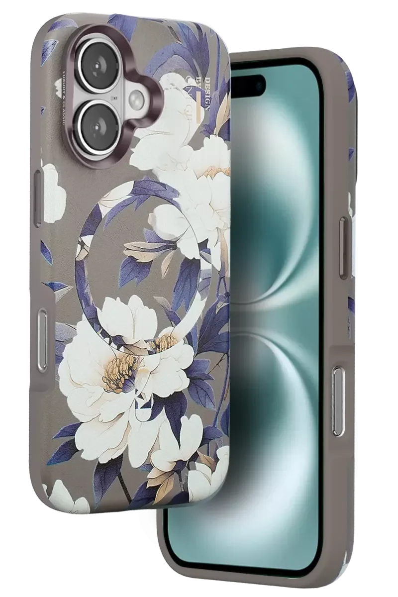 iPhone 16 ile Uyumlu Flower Series Magsafe Kılıf - Gri, 3D Canlı Gül Baskı, Kablosuz Şarj Desteği