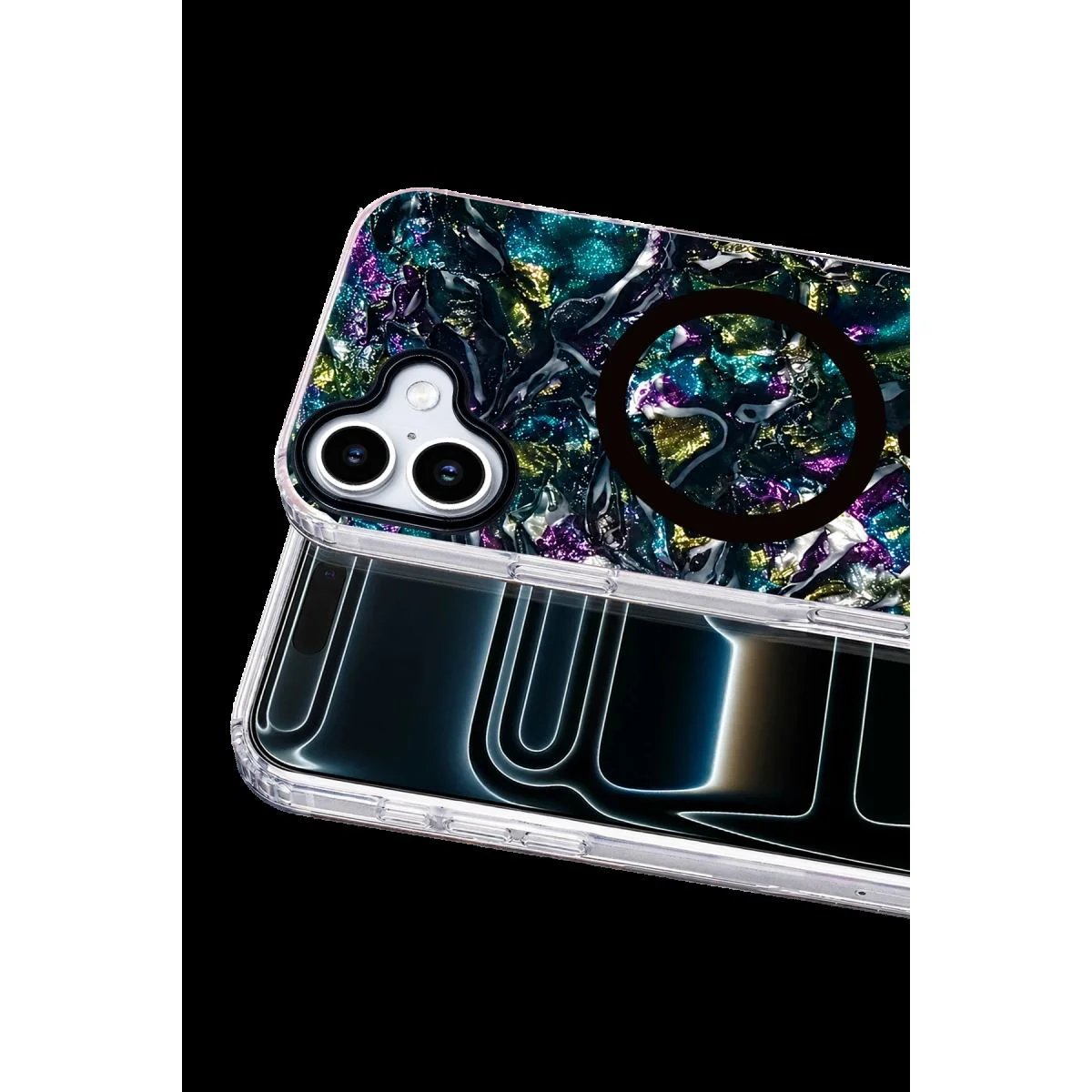 iPhone 16 ile Uyumlu Mila Dalgalı MagSafe Kılıf - Lacivert Yaldızlı iPhone 16 ile Uyumlu Mila Dalgalı MagSafe Kılıf - Lacivert Yaldızlı