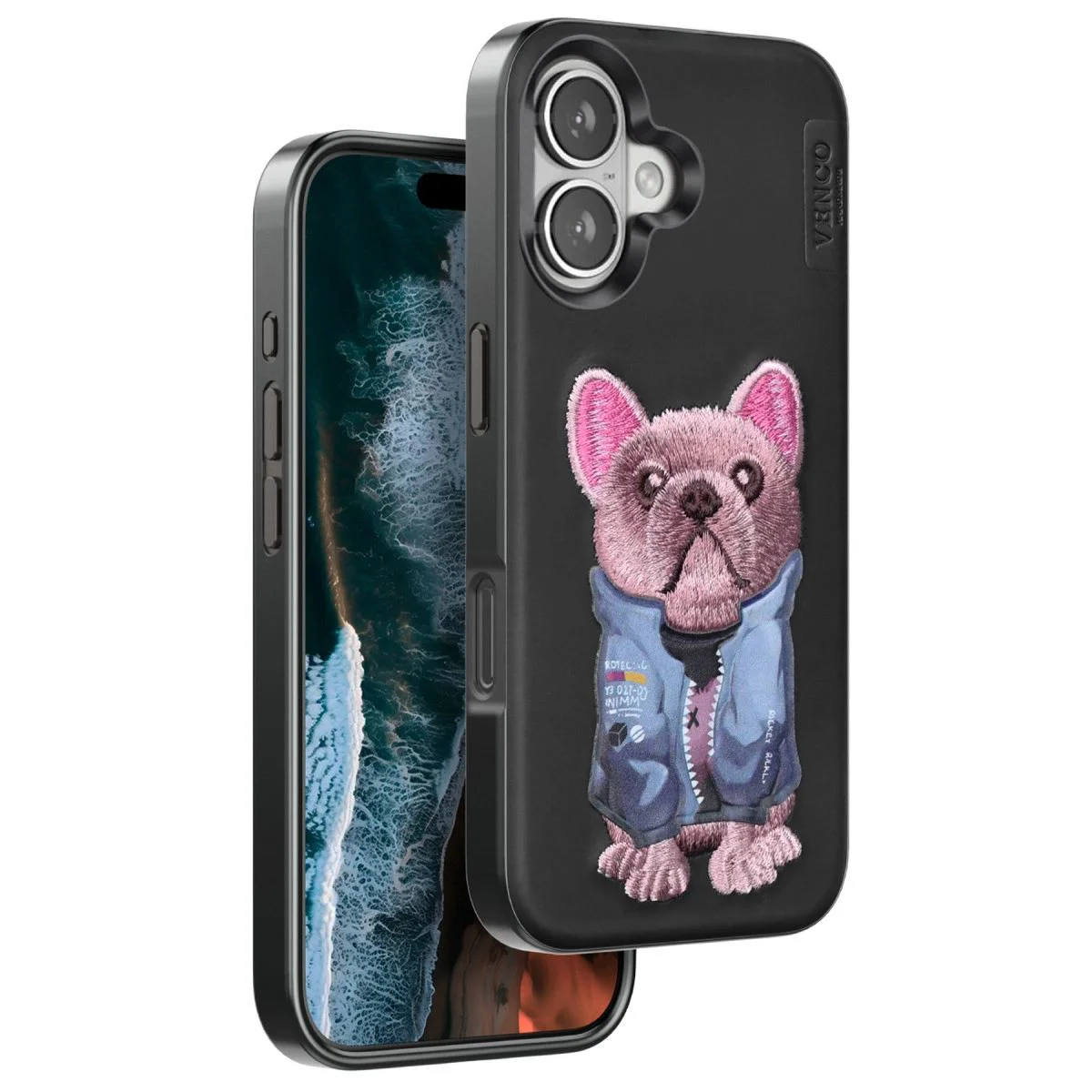 iPhone 16 ile Uyumlu Cute Köpek Desenli Kapak - Siyah Deri Telefon Kılıfı iPhone 16 ile Uyumlu Cute Köpek Desenli Kapak - Siyah Deri Telefon Kılıfı