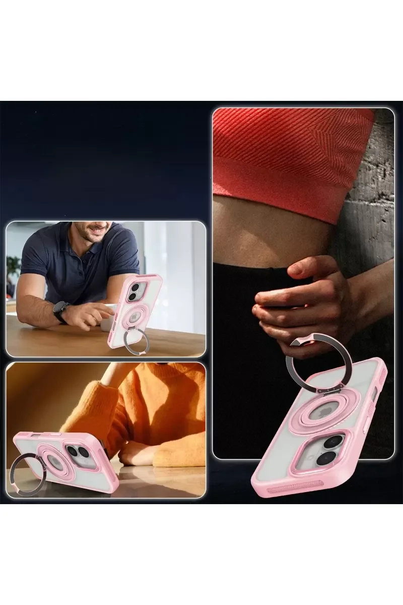 iPhone 16 ile Uyumlu Banza MagSafe Standlı Kılıf - Kahverengi Şeffaf Koruma
