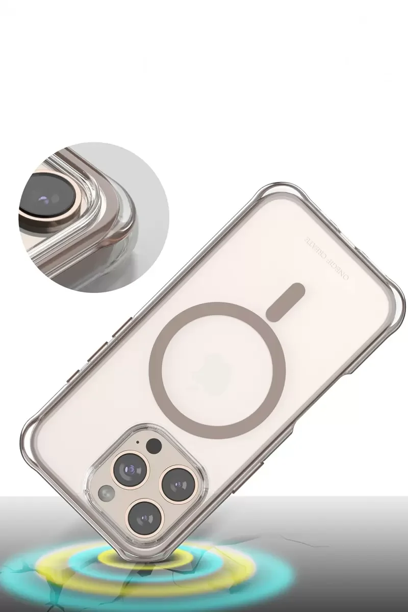 iPhone 16 ile Uyumlu Hulk Magsafe Kapak - Çöl Titanyum Airtag Destekli Darbe Korumalı Şarj Kablosu