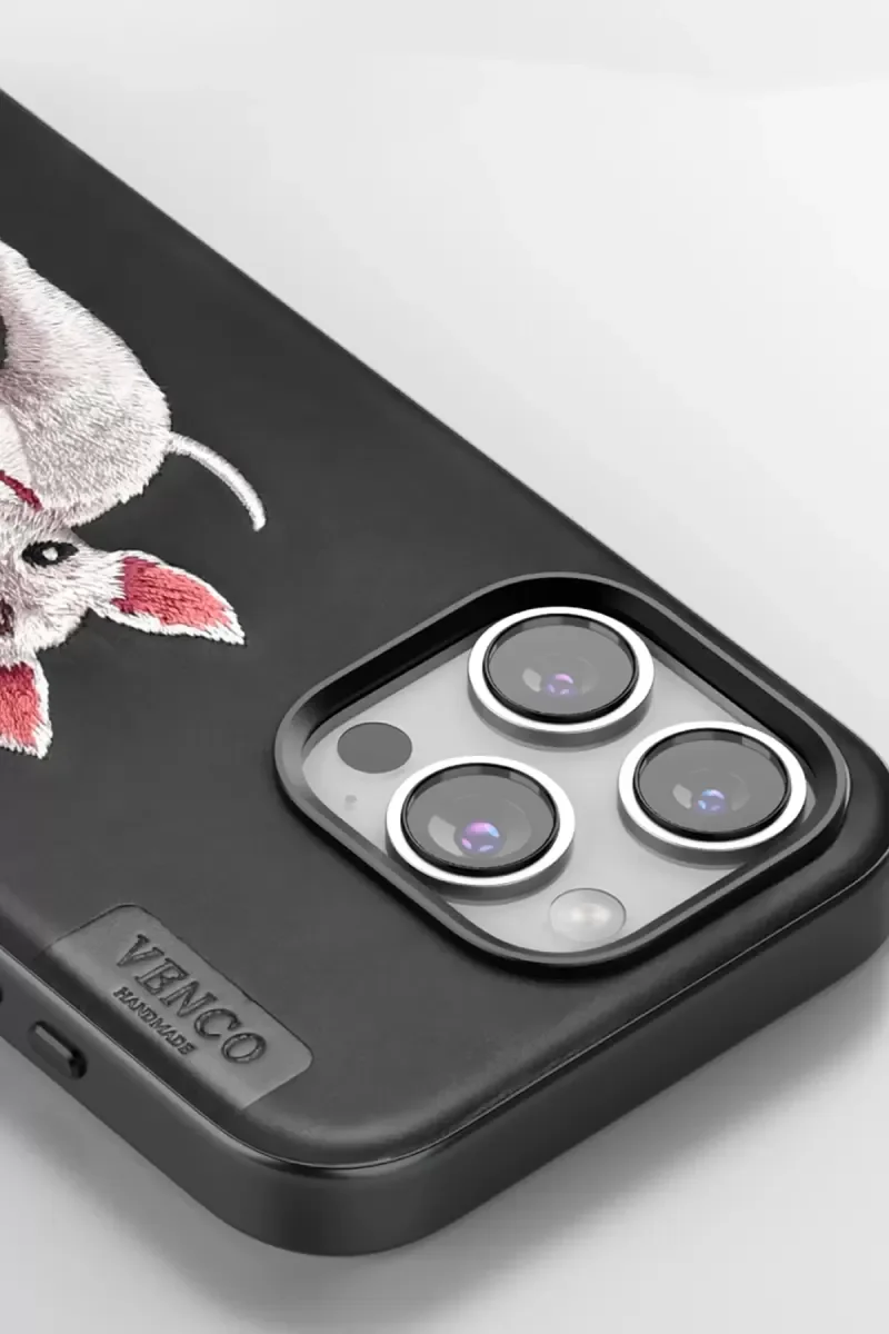 iPhone 16 ile Uyumlu Perma Desenli Kapak - Lacivert Deri Görünümlü Telefon Kılıfı