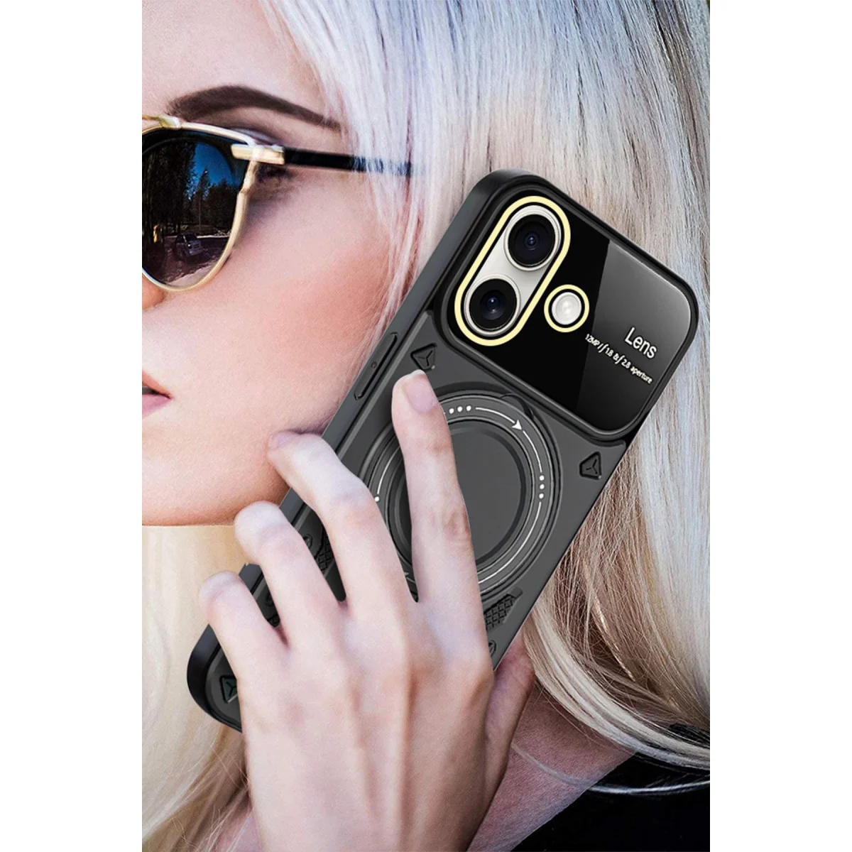 iPhone 16 Kılıf Kırmızı Joy Lens Standlı 360 Döner Parmak Halkası