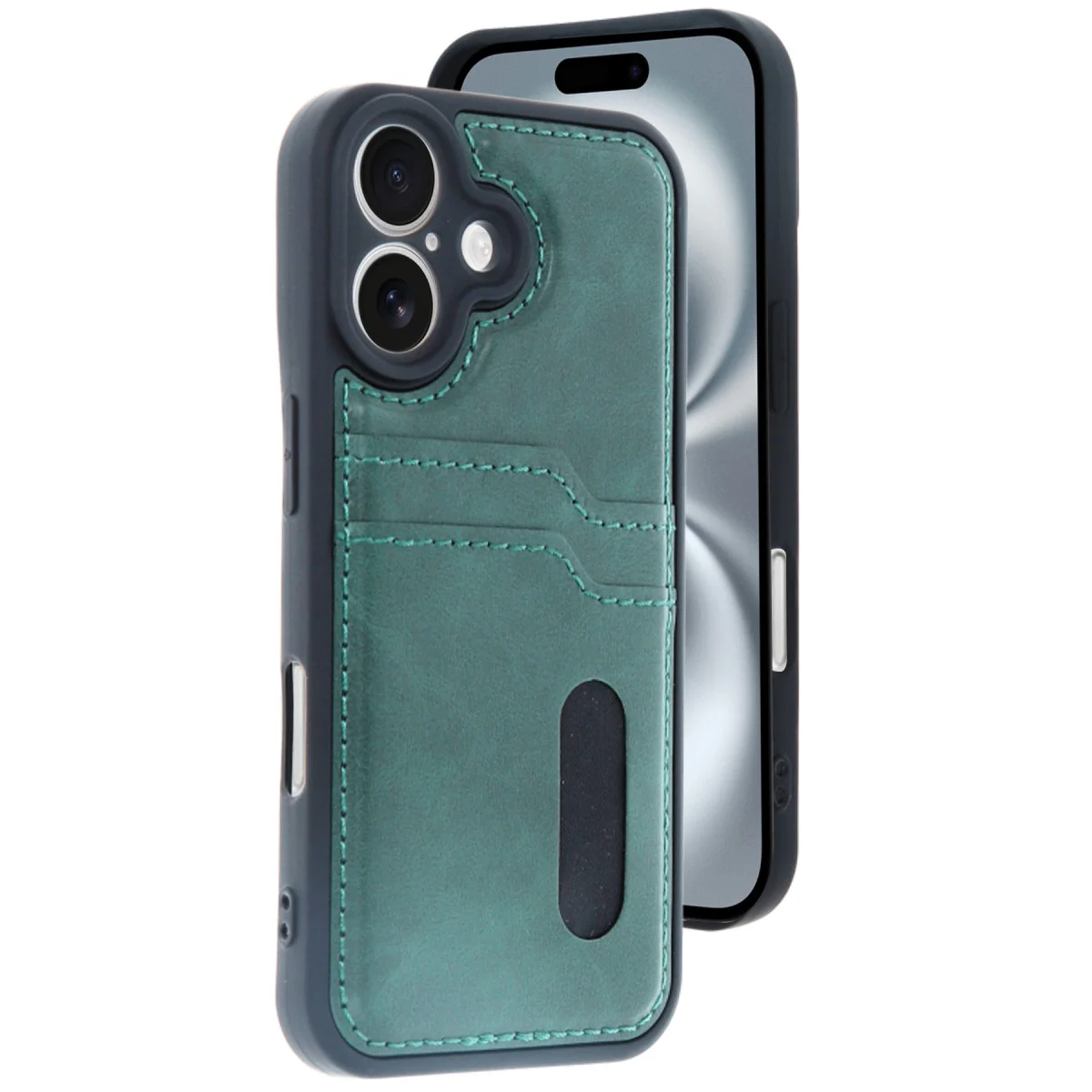 iPhone 16 Kılıf - Sara Kartvizitli Deri Kılıf (Koyu Yeşil) - Günlük Kullanım İçin Şık ve Koruyucu