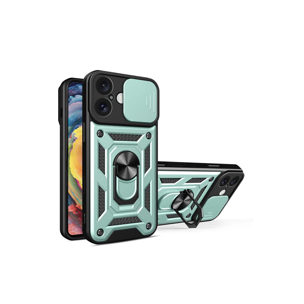 iPhone 16 Kılıf - Yeşil Lens Kapaklı Silikon Kılıf - Premium Korumalı ve Tutarlı