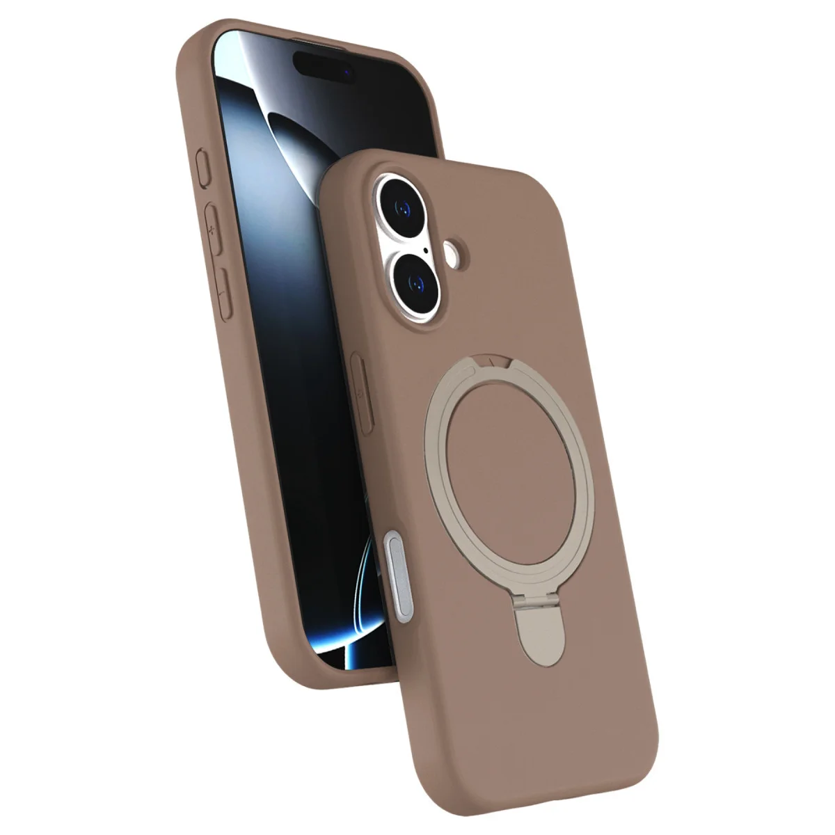 iPhone 16 Plus Çöl Titanyum Magsafe Standlı Kapak - Kablosuz Şarj ve Düz Stand Özellikli