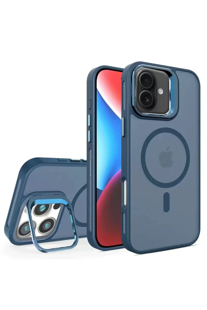 iPhone 16 Plus ile Uyumlu Flet Lens Magsafe Kapak - Lacivert