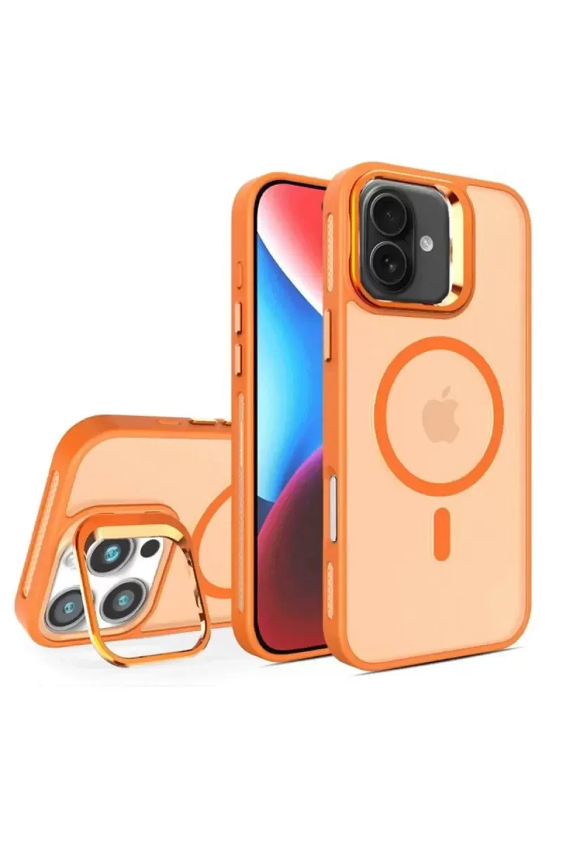 iPhone 16 Plus ile Uyumlu Flet Lens MagSafe Kapak - Turuncu