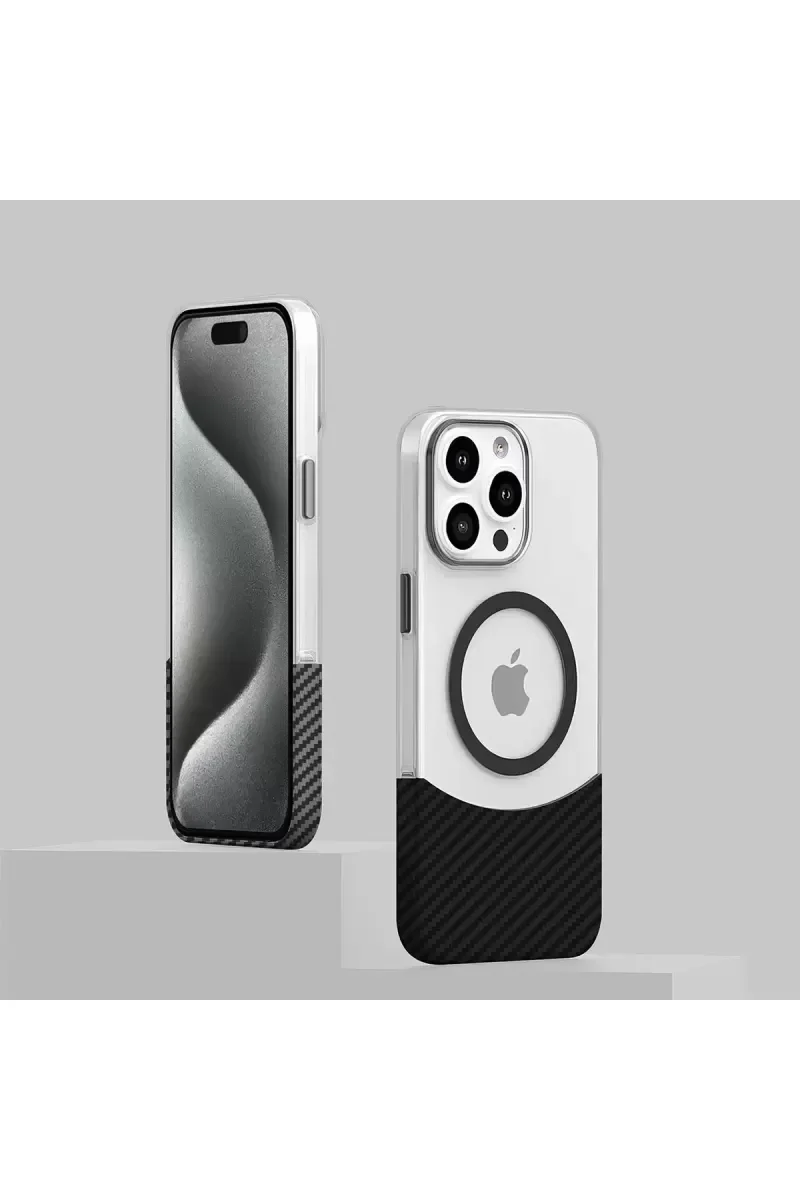 iPhone 16 Plus ile Uyumlu Carbon Puzzle Magsafe Kılıf - Karbon Fiber Siyah