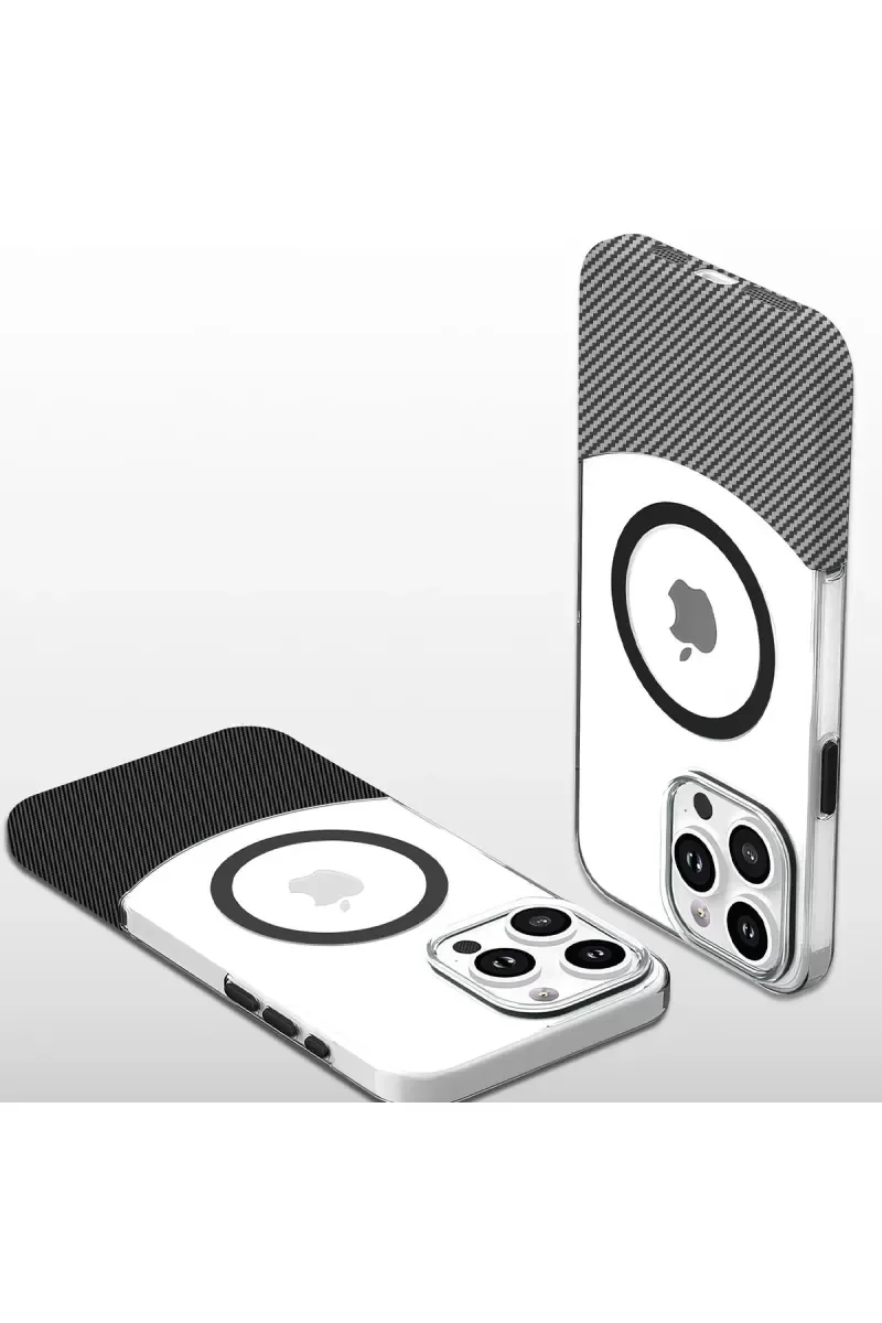 iPhone 16 Plus ile Uyumlu Carbon Puzzle Magsafe Kılıf - Karbon Fiber Siyah