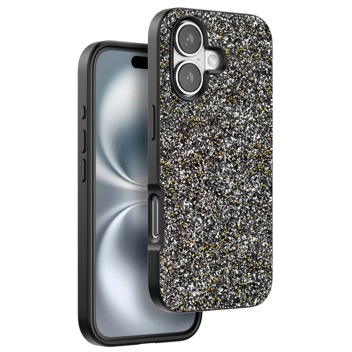 iPhone 16 Plus ile Uyumlu Simli Boncuk Kapak - Gümüş iPhone 16 Plus ile Uyumlu Simli Boncuk Kapak - Gümüş