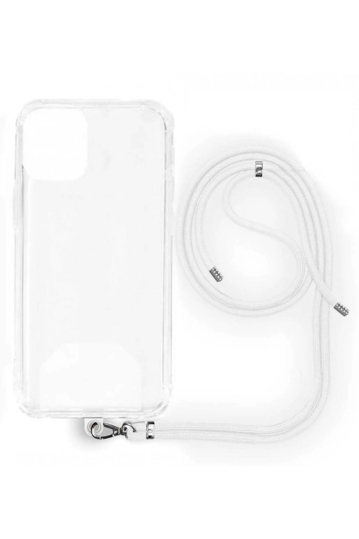 iPhone 16 Plus İp Askılı Şeffaf Silikon Kılıf Beyaz