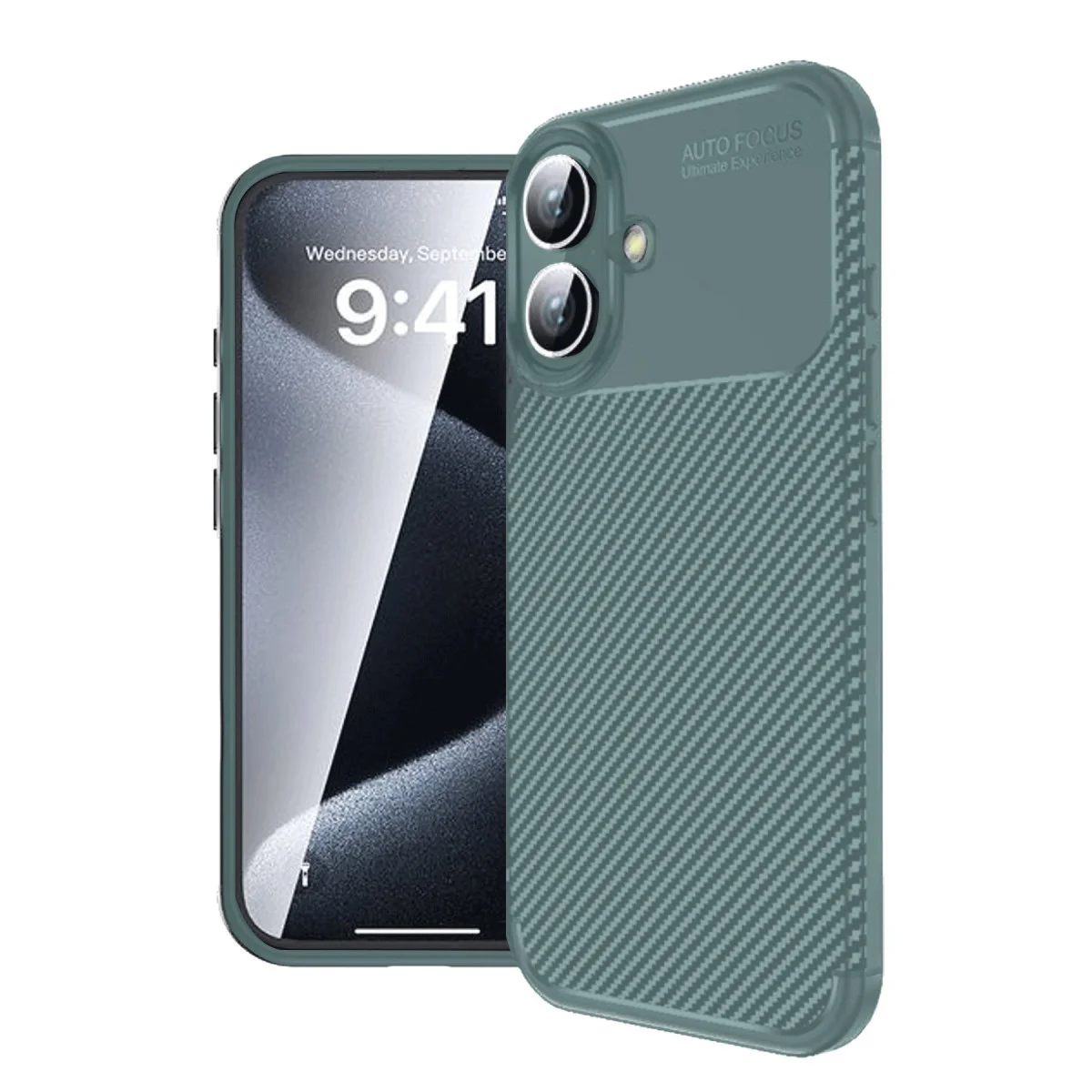 iPhone 16 Plus Karbon Kılıf Auto Focus - Koyu Yeşil, Maksimum Koruma ve Estetik