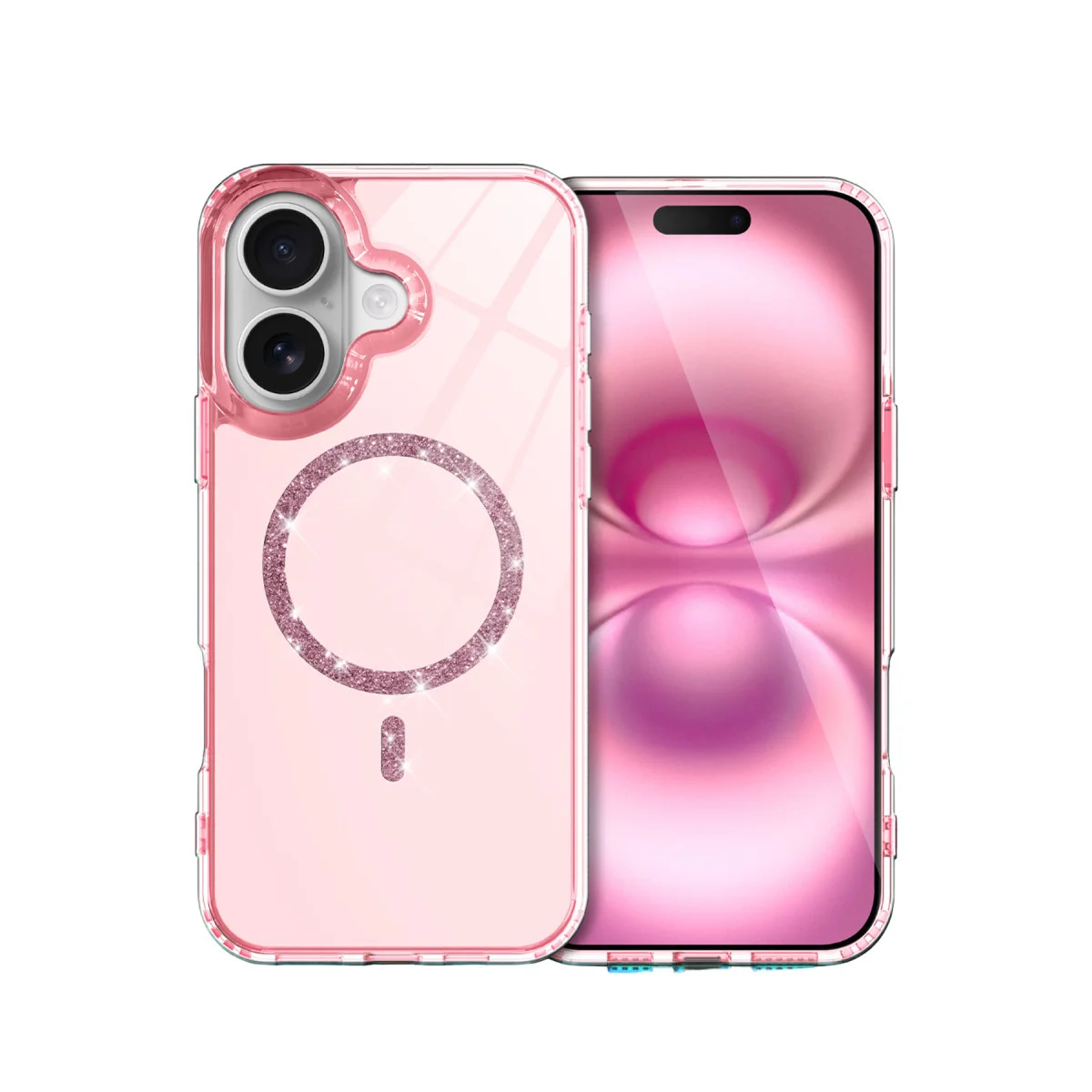 iPhone 16 Plus Live Diamond Magsafe Kapak - Pembe Kristal Parlayan Kılıf
