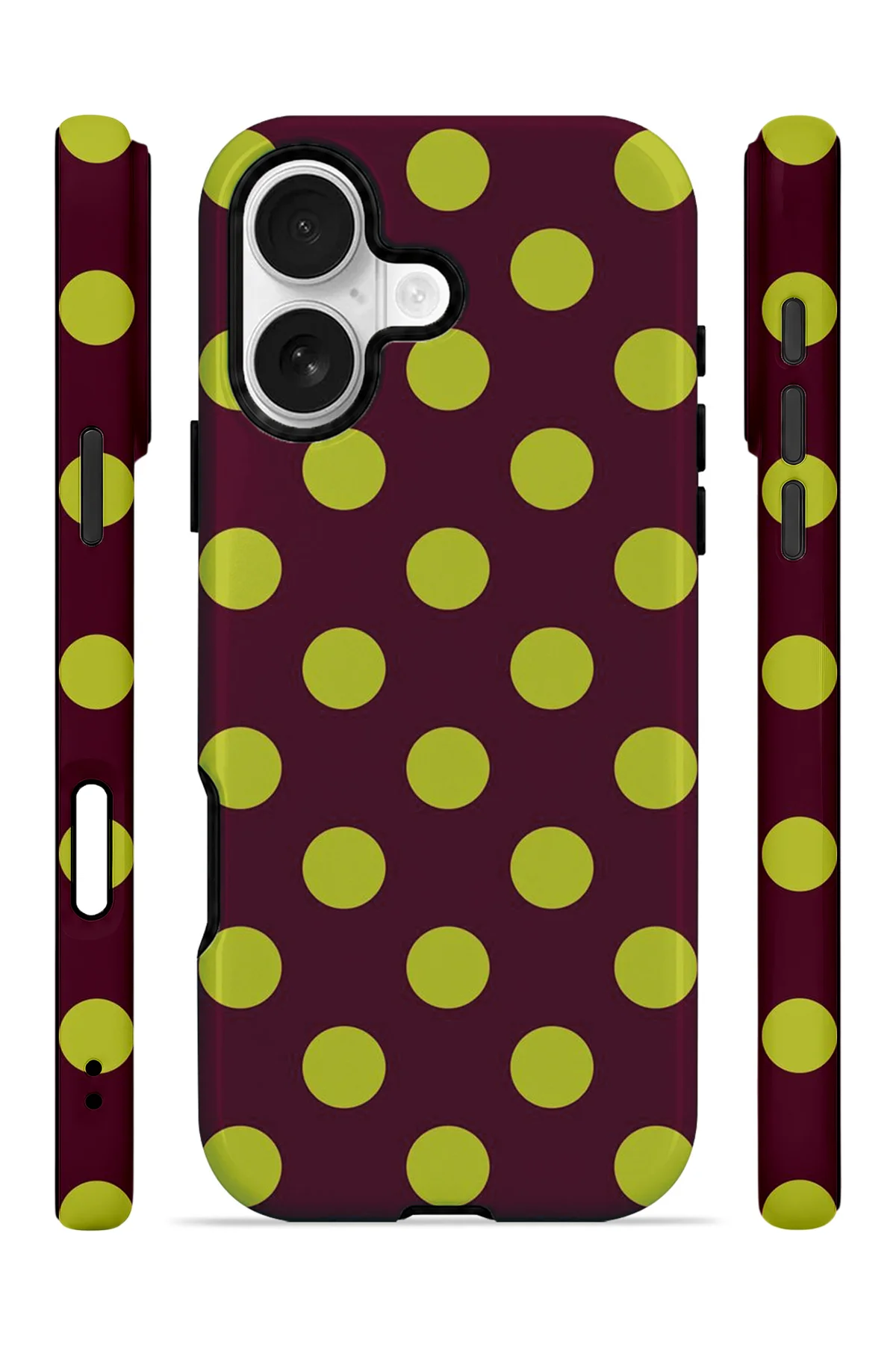 iPhone 16 Plus Vorian Çift Katmanlı Bordo Limon Puantiye Kılıf - Görsel 3