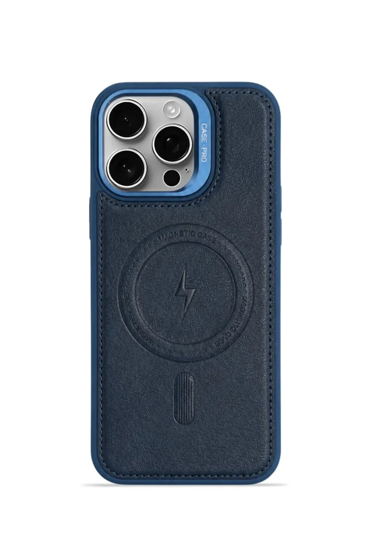 iPhone 16 Pro GripStand MagSafe Deri Kılıf Lacivert