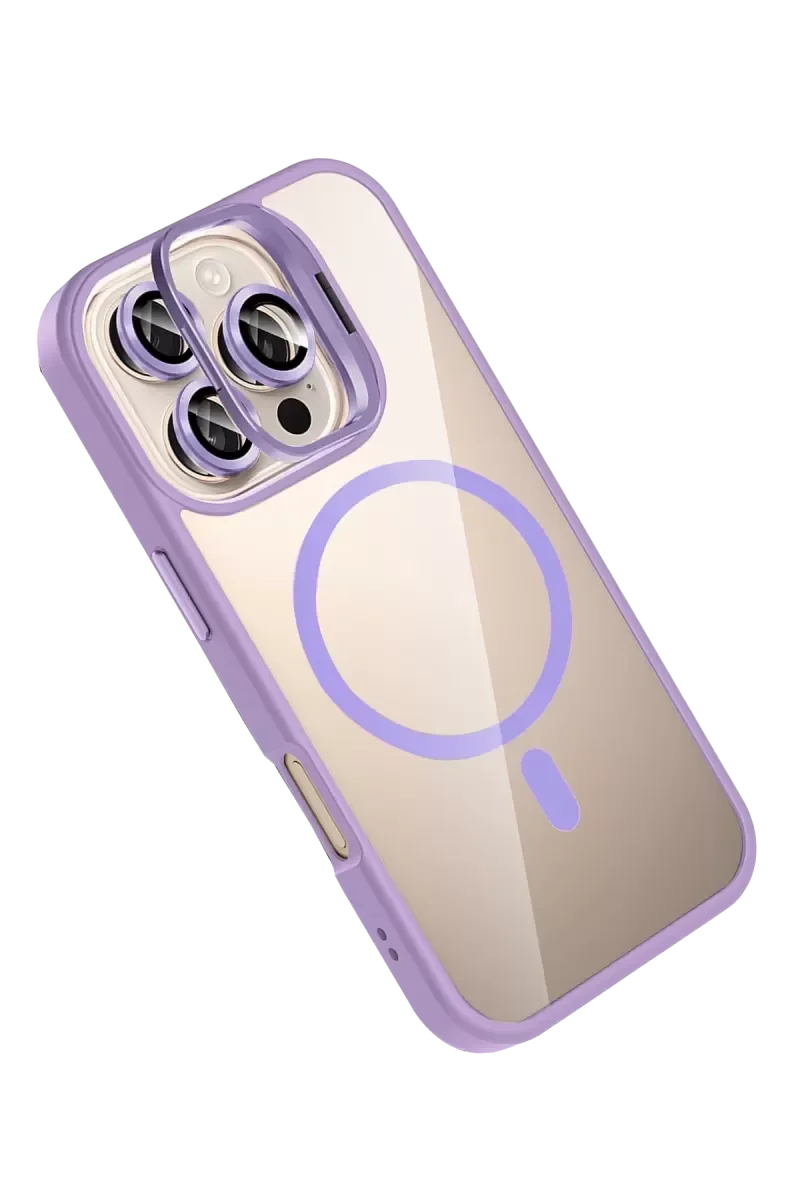 iPhone 16 Pro ile Uyumlu Remim Lensli Magsafe Standlı Kapak - Lila
