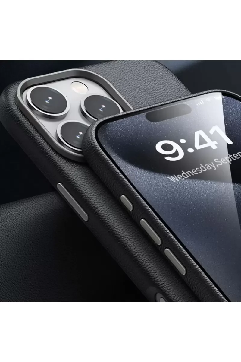 iPhone 16 Pro ile Uyumlu Wonder Deri MagSafe Kapak - Lacivert