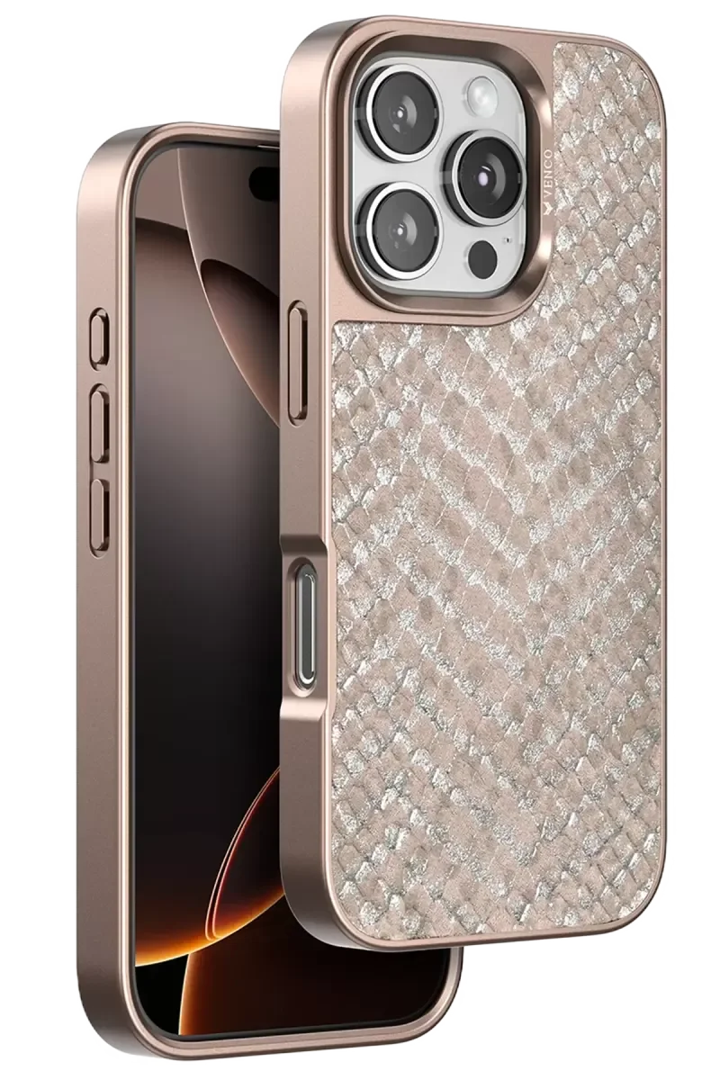 iPhone 16 Pro ile Uyumlu Viper Kapak - Titan Gri Yılan Derisi Desenli Lüks Koruyucu Kılıf