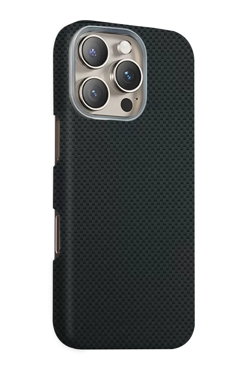 iPhone 16 Pro ile Uyumlu Volt MagSafe Kapak - Siyah Kevlar Desenli Darbe Emici Telefon Kılıfı