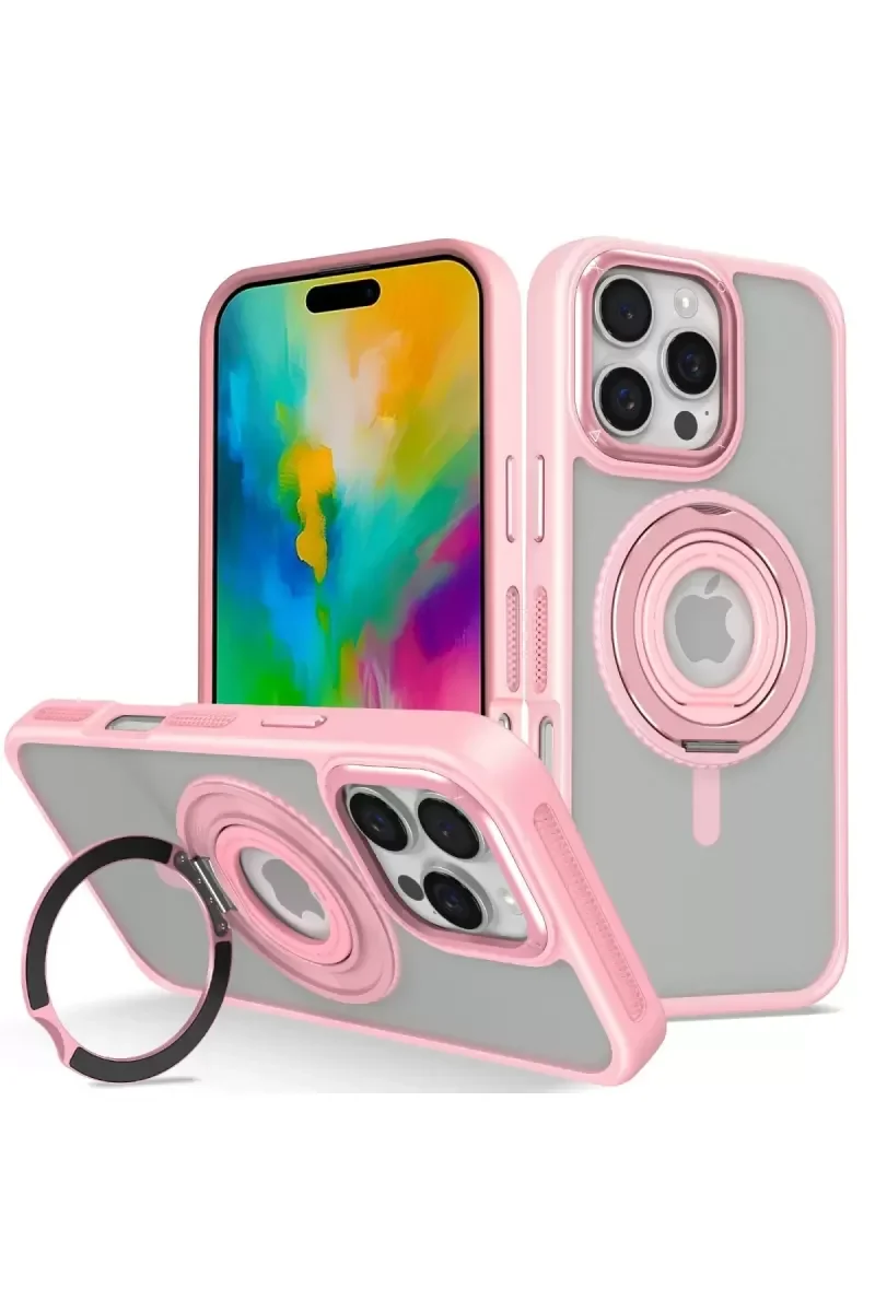iPhone 16 Pro ile Uyumlu Banza MagSafe Standlı Kapak - Pembe