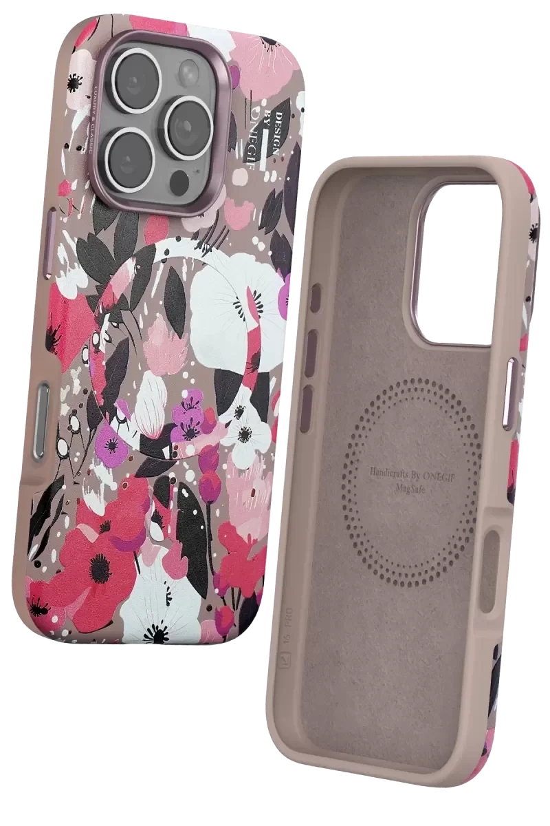 iPhone 16 Pro ile Uyumlu Flower Series MagSafe Kılıf - 3D Gül Desenli Pembe