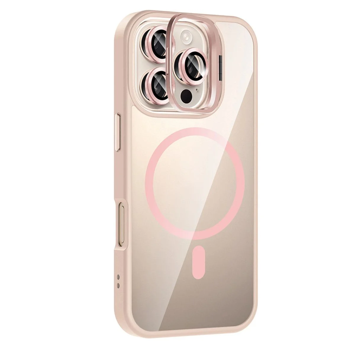 iPhone 16 Pro ile Uyumlu Remim Lensli MagSafe Standlı Şeffaf Kılıf - Pembe Fiyatı, Yorumları ve Özellikleri
