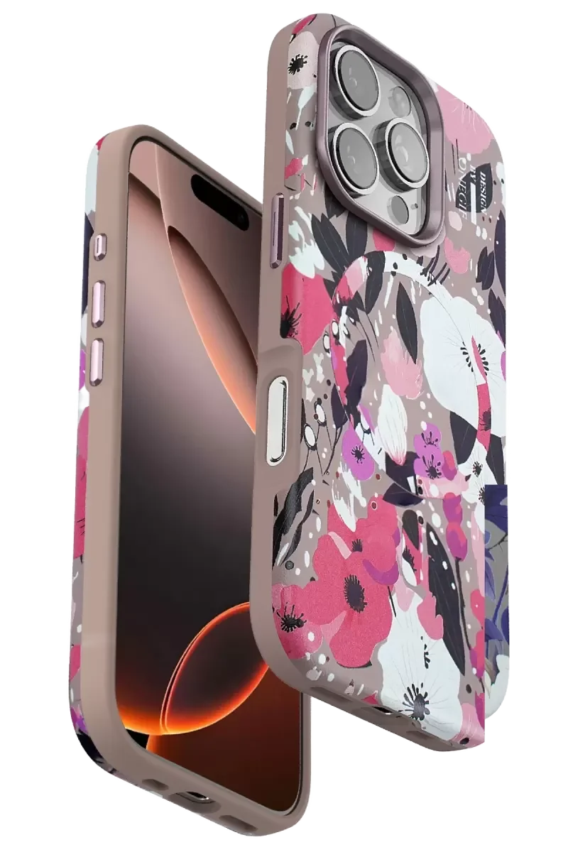 iPhone 16 Pro ile Uyumlu Flower Series MagSafe Kılıf - 3D Gül Desenli Pembe