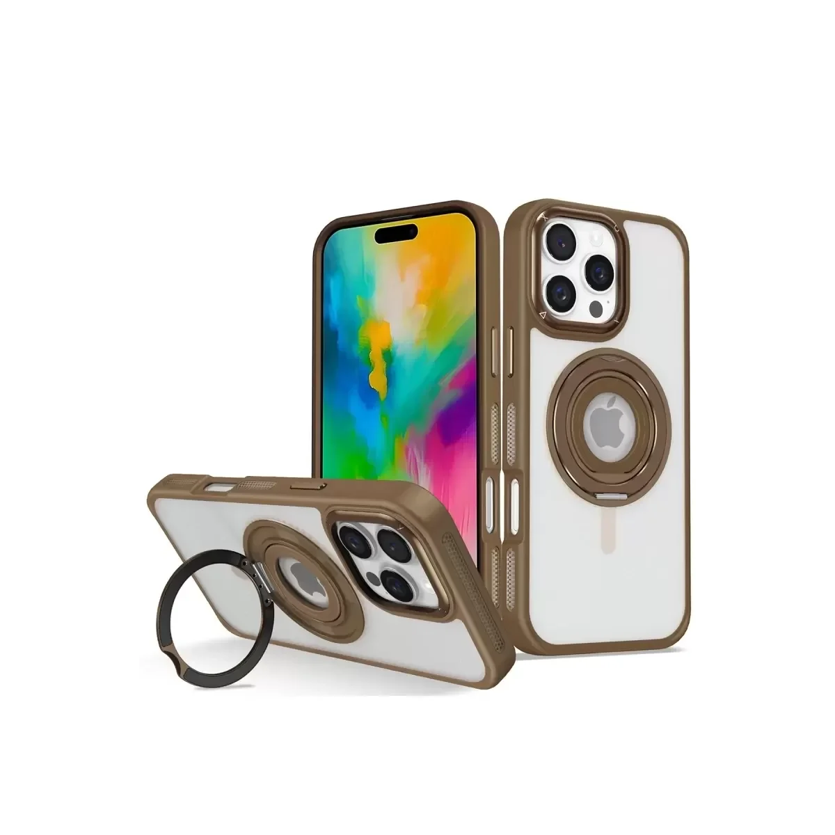 iPhone 16 Pro ile Uyumlu Banza Magsafe Standlı Kılıf - Kahverengi