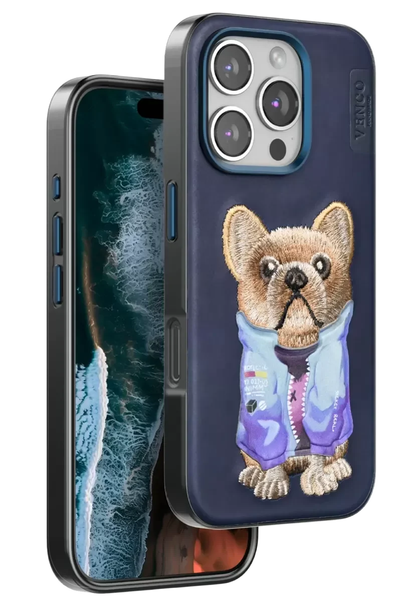 iPhone 16 Pro ile Uyumlu Cute Desenli Kapak - Lacivert