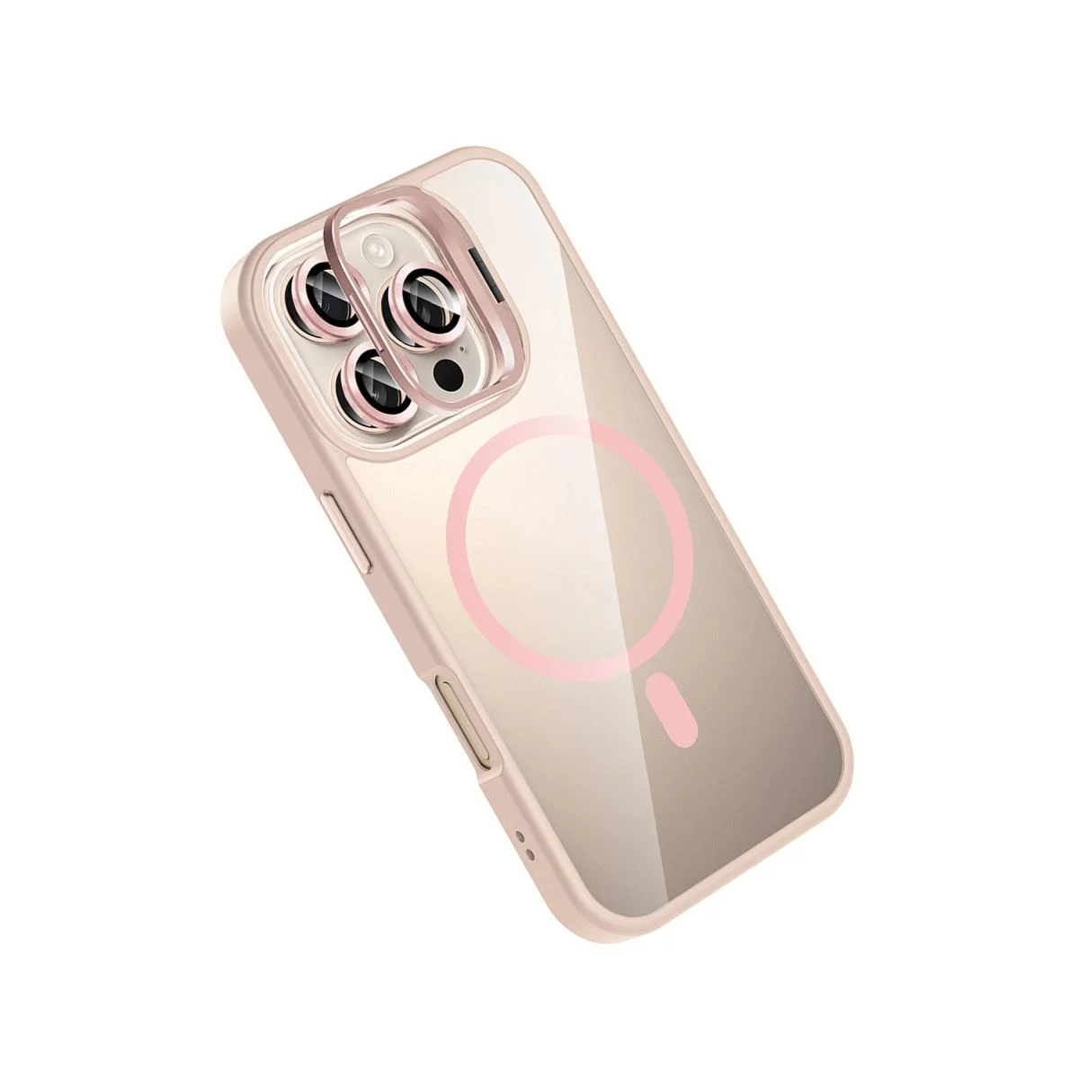 iPhone 16 Pro ile Uyumlu Remim Lensli MagSafe Standlı Şeffaf Kılıf - Pembe Fiyatı, Yorumları ve Özellikleri