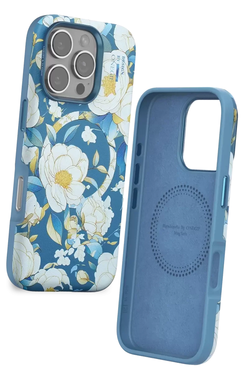 iPhone 16 Pro ile Uyumlu Flower Series Magsafe Kapak - Mavi, 3D Canlı Gül Desenli