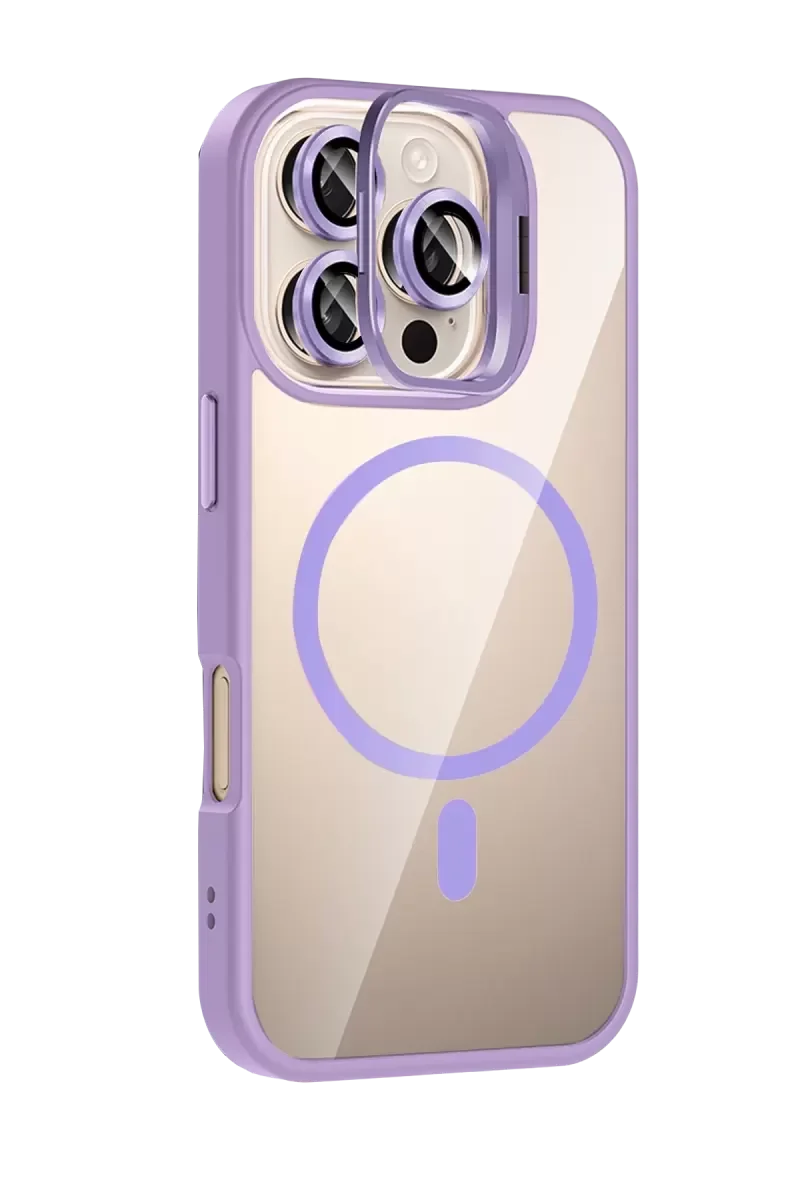 iPhone 16 Pro ile Uyumlu Remim Lensli Magsafe Standlı Kapak - Lila