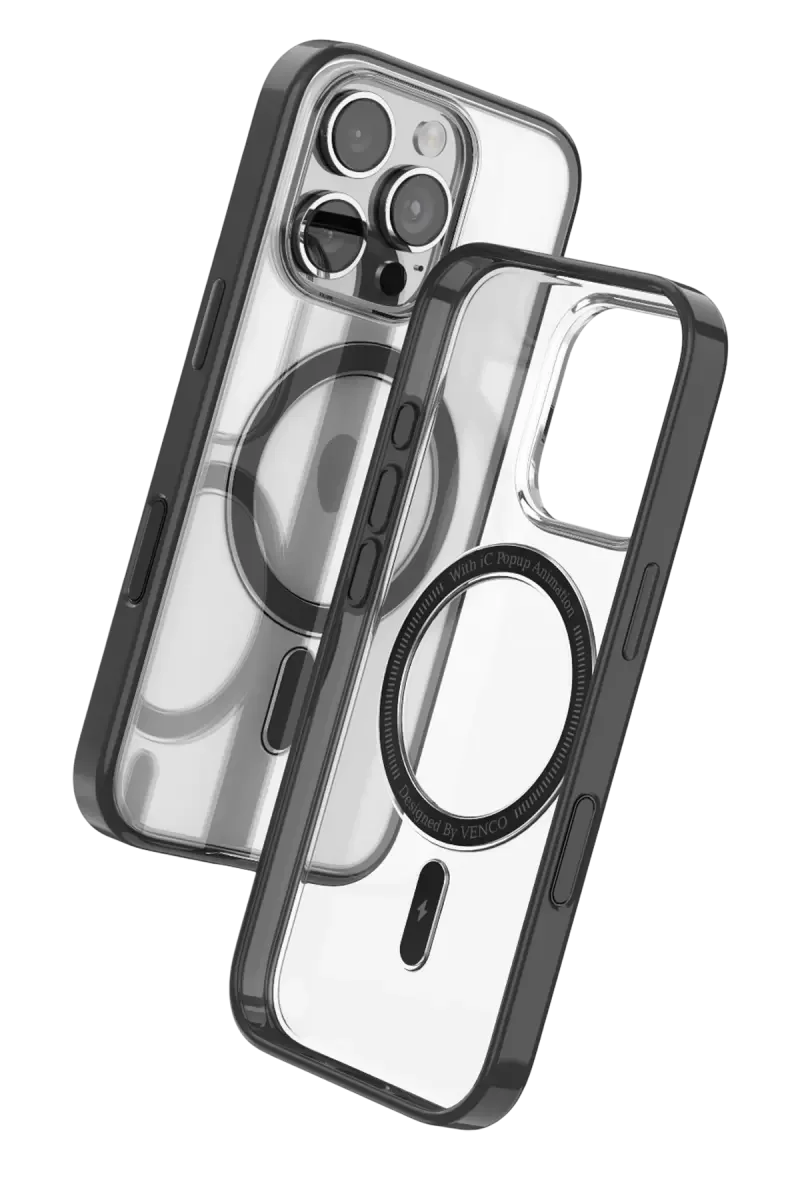 iPhone 16 Pro ile Uyumlu MagSafe Şeffaf Kılıf - Siyah Anti-Drop Koruma
