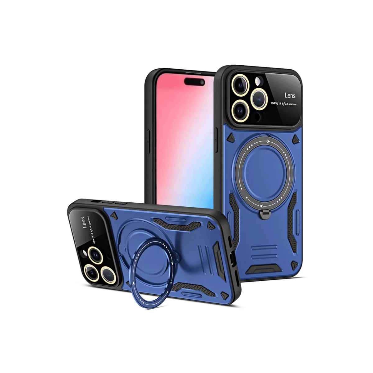 iPhone 16 Pro Joy Lens Standlı Kılıf - Darbe Korumalı Lacivert
