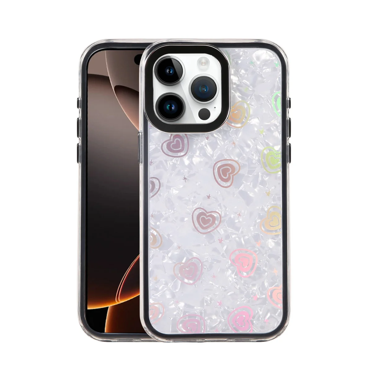 iPhone 16 Pro Lumi Desenli Kristal Şeffaf Kapak - Siyah