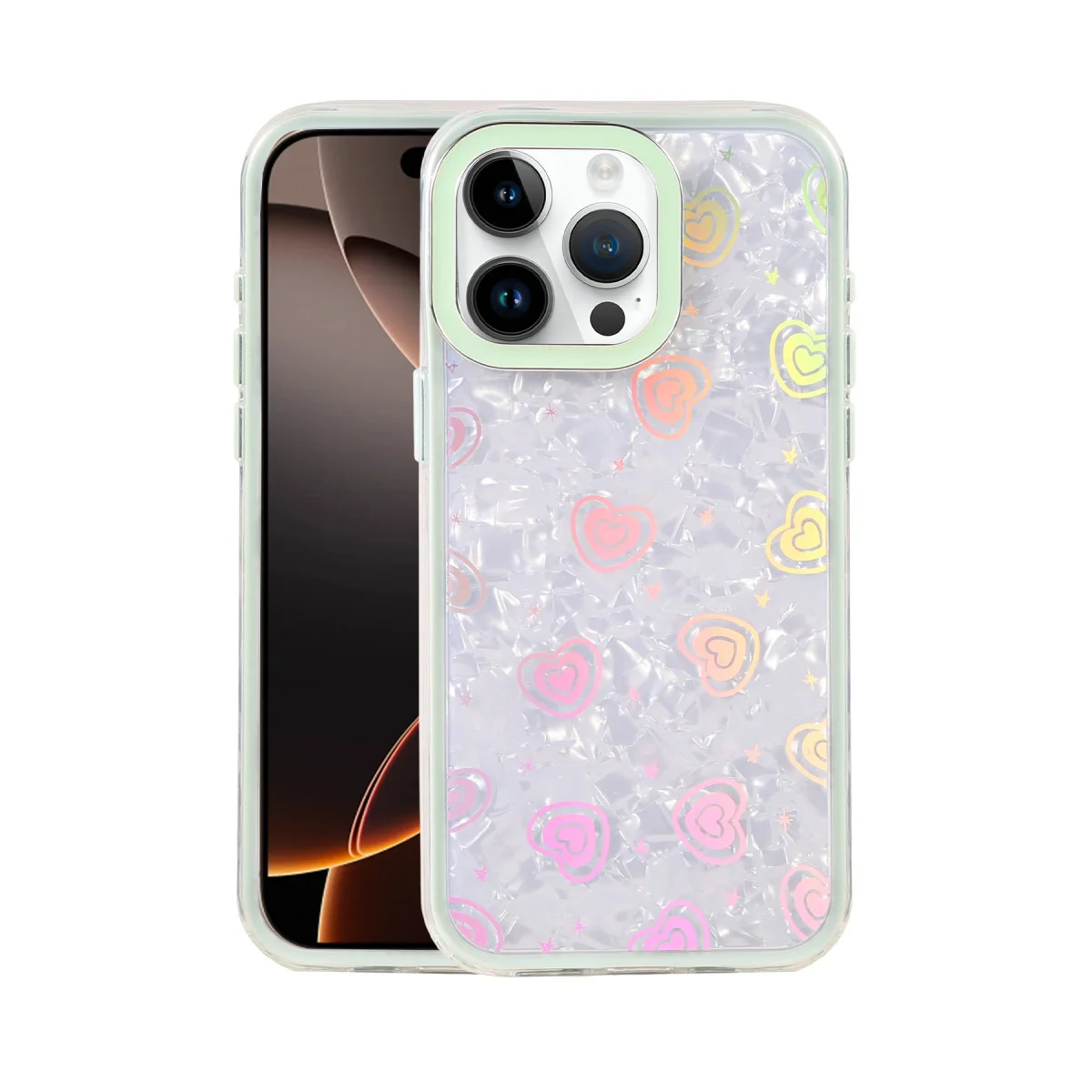 iPhone 16 Pro Lumi Desenli Kapak - Yeşil Kristal Şeffaf Kılıf