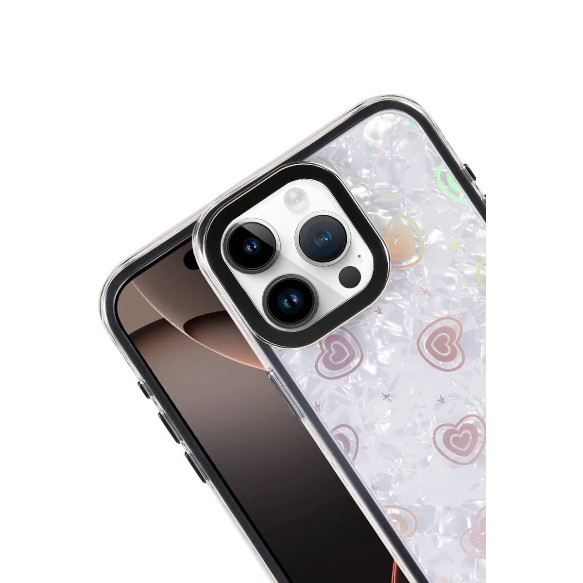 iPhone 16 Pro Lumi Desenli Kristal Şeffaf Kapak - Siyah
