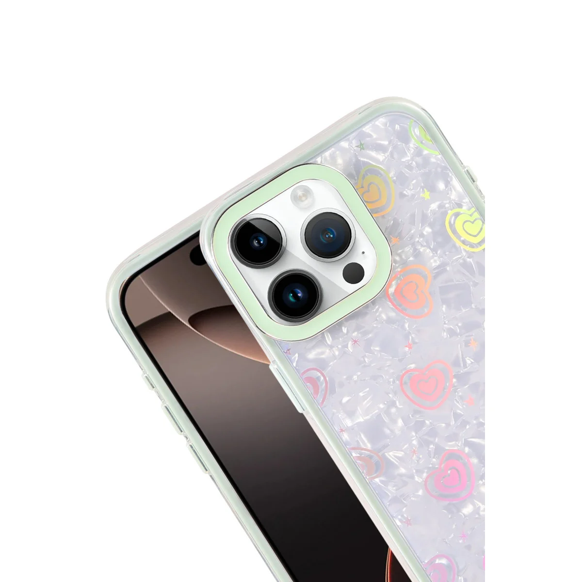 iPhone 16 Pro Lumi Desenli Kapak - Yeşil Kristal Şeffaf Kılıf