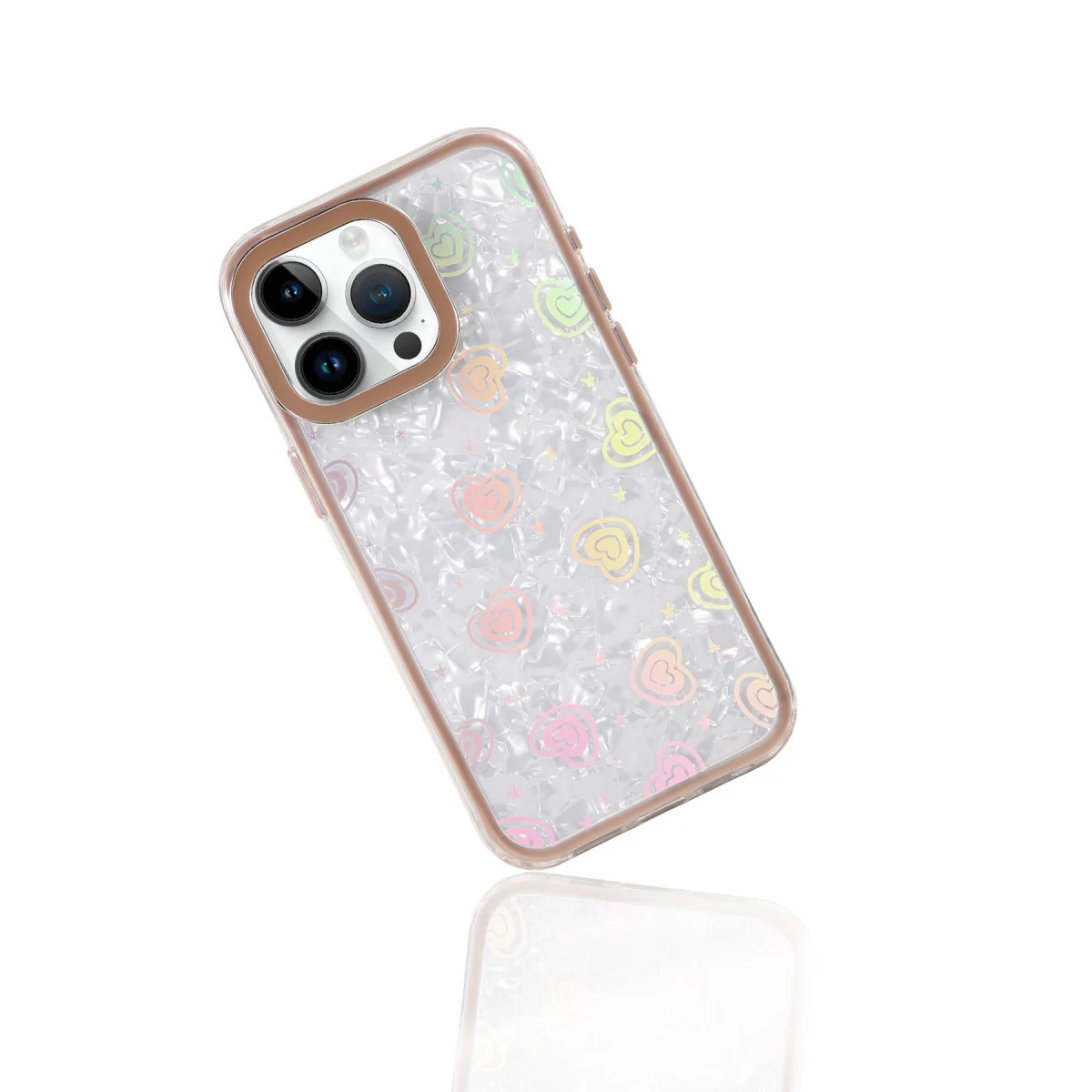 iPhone 16 Pro Lumi Desenli Kapak Kristal Şeffaf Çöl Titanyum - Renkli Kalp Deseni ve Maksimum Koruma