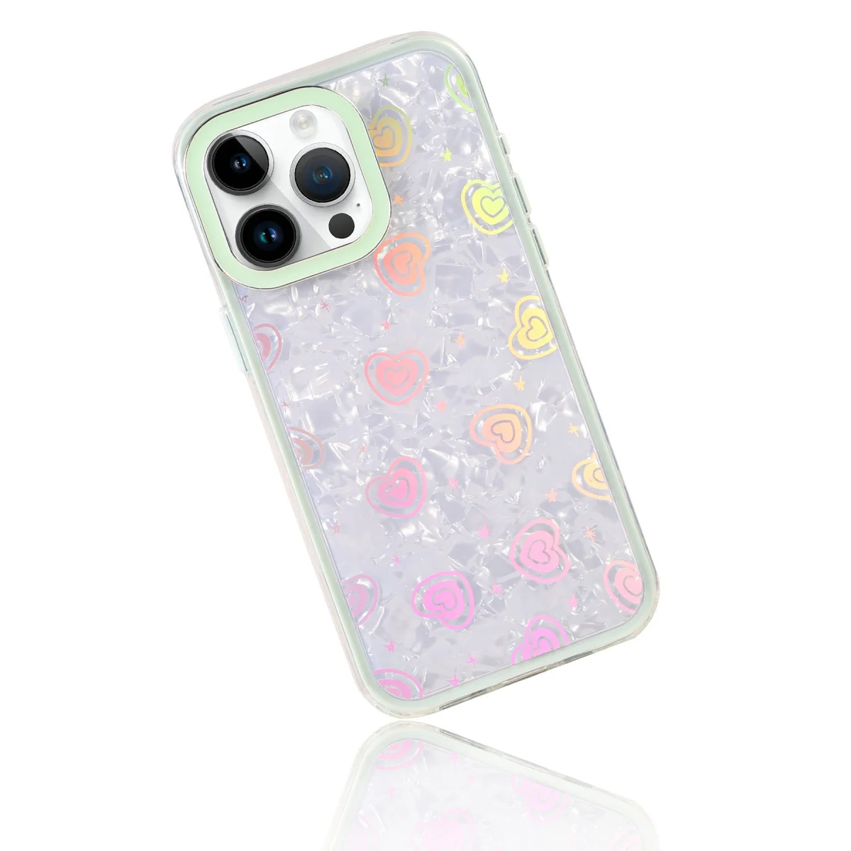 iPhone 16 Pro Lumi Desenli Kapak - Yeşil Kristal Şeffaf Kılıf