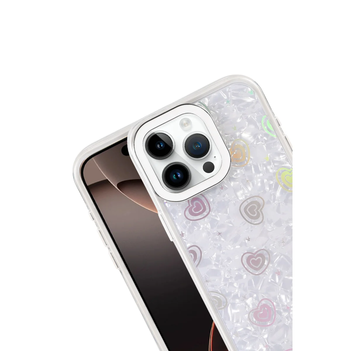 iPhone 16 Pro Lumi Desenli Kapak - Beyaz Kristal Şeffaf Koruma