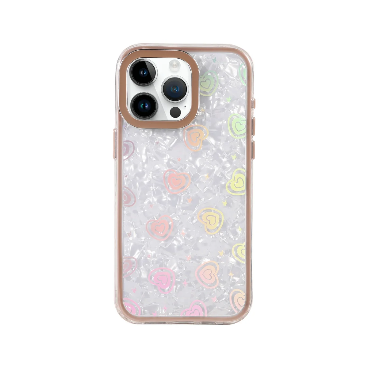 iPhone 16 Pro Lumi Desenli Kapak Kristal Şeffaf Çöl Titanyum - Renkli Kalp Deseni ve Maksimum Koruma