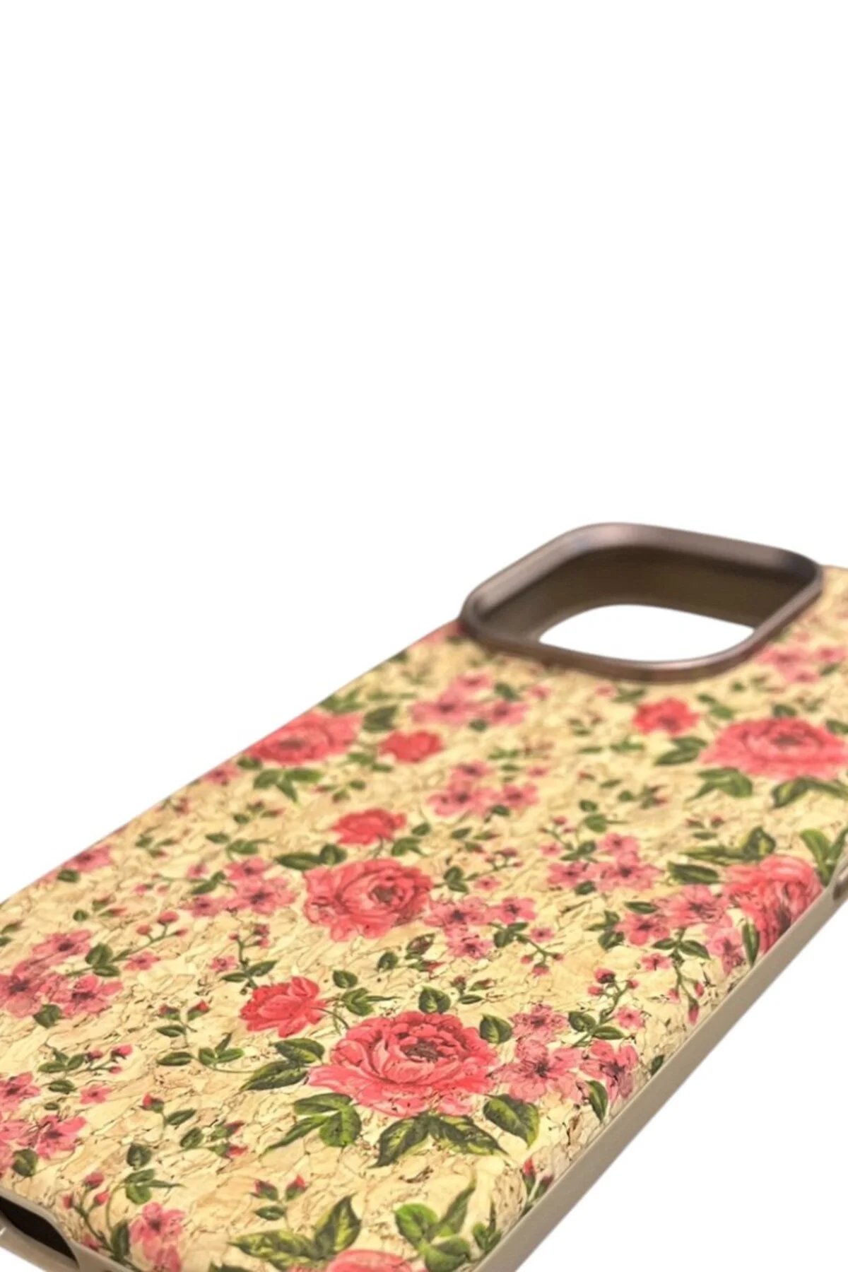 iPhone 16 Pro Max Doğal Mantar Dokulu Magsafe Kılıf Pembe Floral