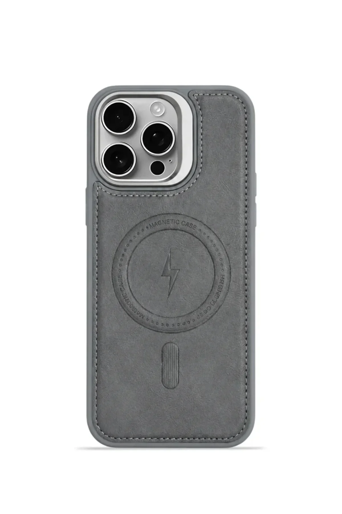 iPhone 16 Pro Max GripStand MagSafe Deri Kılıf Gri