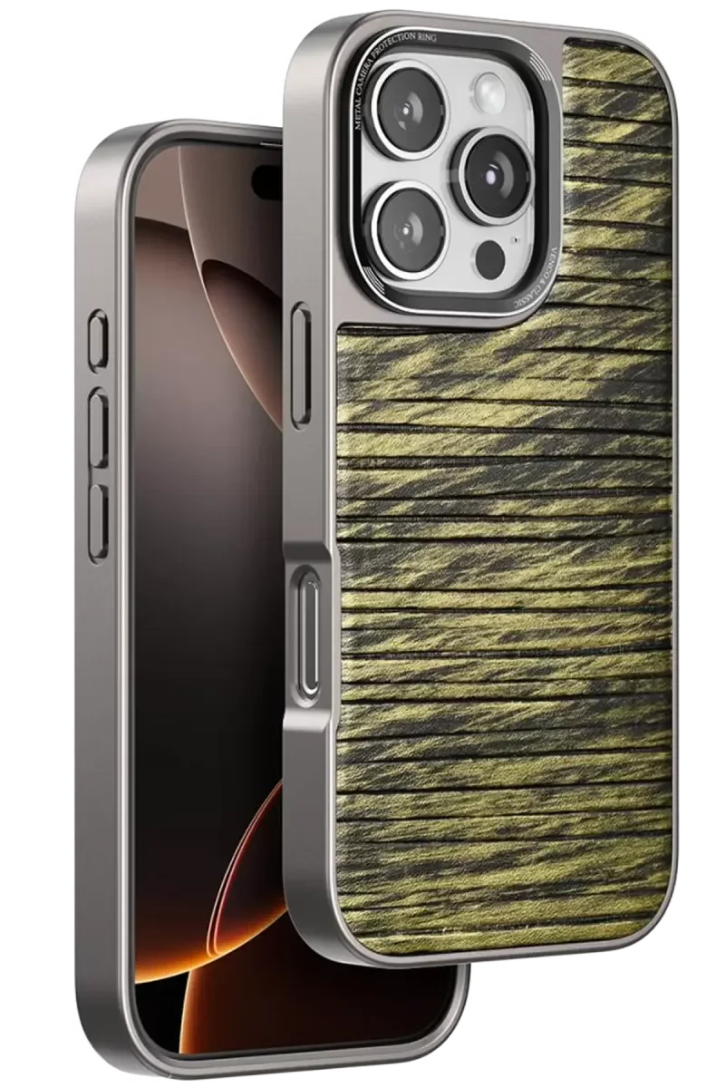 iPhone 16 Pro Max ile Uyumlu Wave Kapak - Koyu Kahve Suni Deri Kılıf