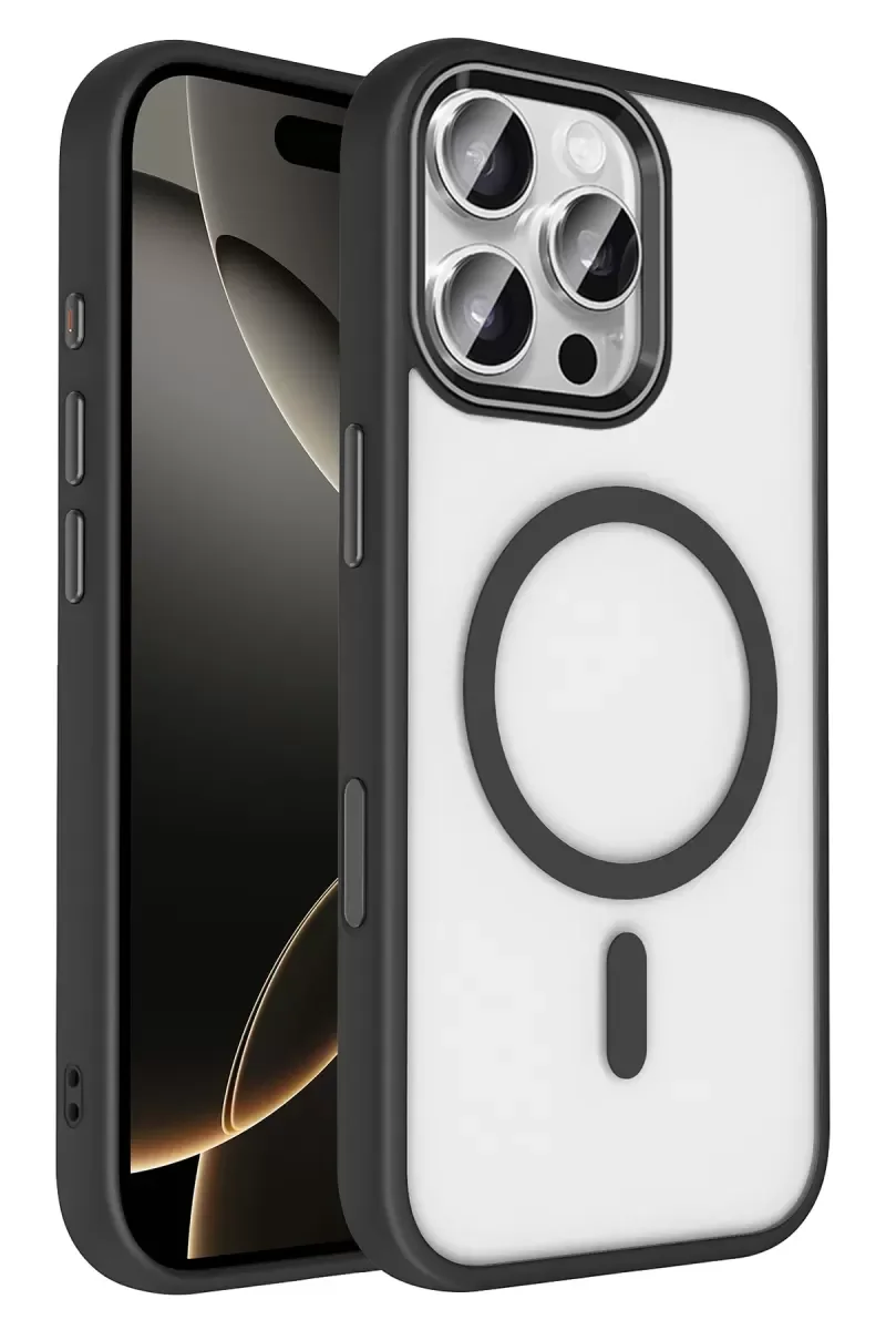 iPhone 16 Pro Max ile Uyumlu MagSafe Kılıf - Siyah, Askeri Sınıf Darbe Koruma